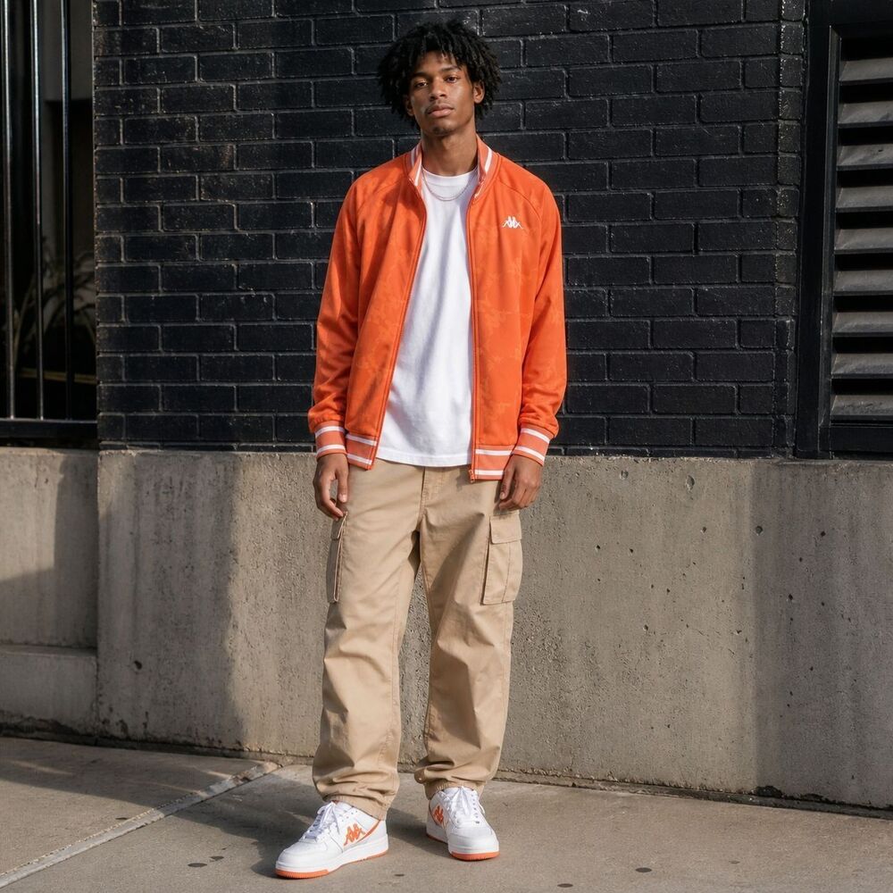 KAPPA Men's Track Jacket MEDIUM Orange‎ Full Zip Logo Sport Athleisure 18223